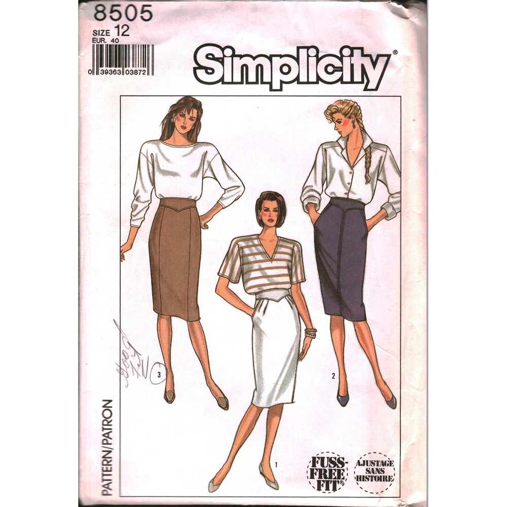 Simplicity 8505 Vintage 80s Misses Skirt Sewing Pattern Size 12 Pencil Pleated